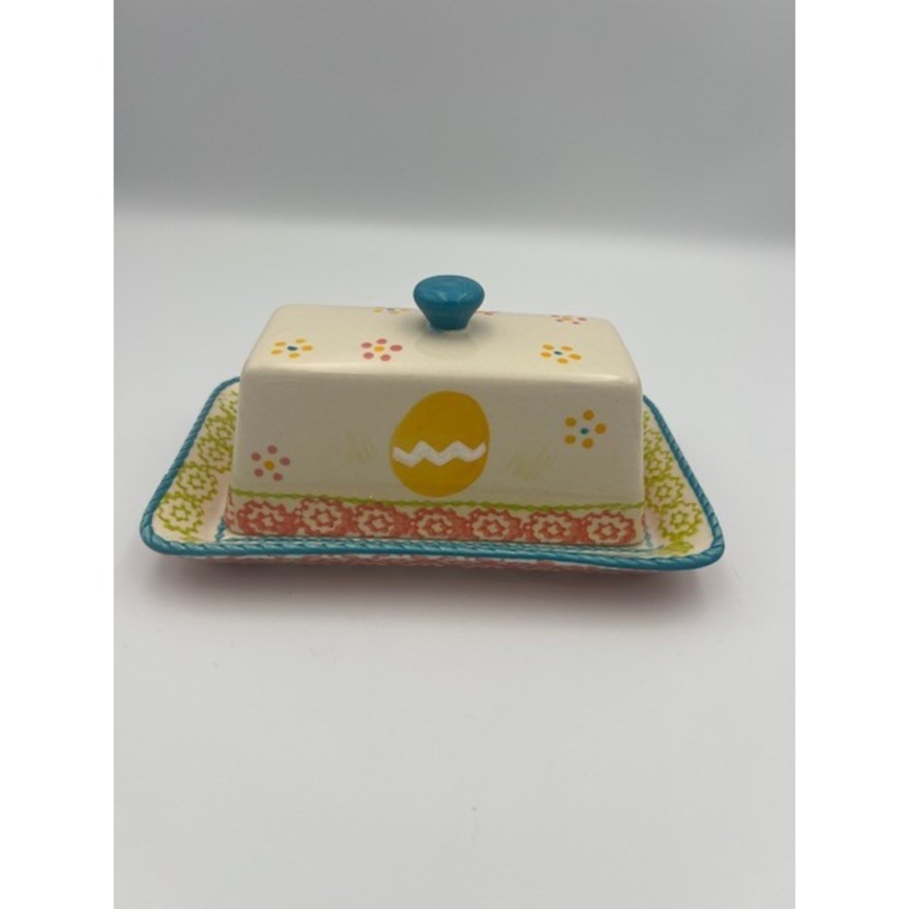 Temp-tations Old World Easter Ceramic Butter Dish Hand Painted Eggs TT000730